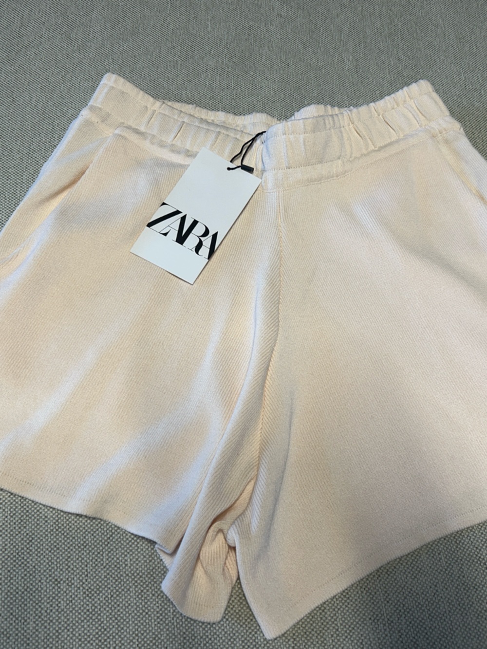Zara Soft Cream Knit Elastic-Waist Athletic Shorts